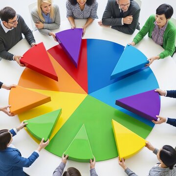 Teamwork and Collaboration - People Assembling a Colorful Pie Chart.