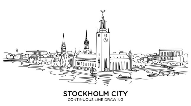 Urban city skyline architectural drawing.