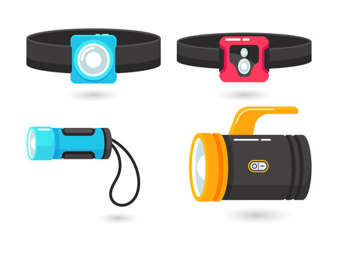 Set of portable led flashlights isolated on a transparent background