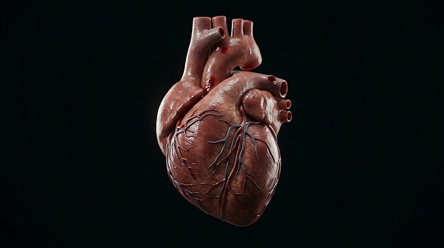 Anatomical human heart on dark background