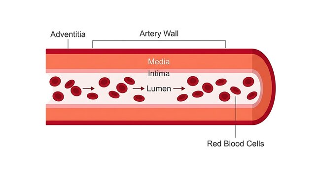 Artery structure and red blood cell flow diagram