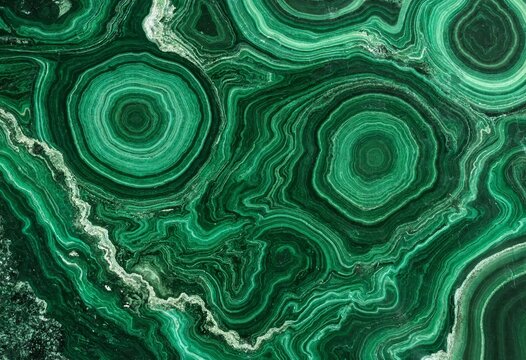 Stunning close-up of natural malachite gemstone showing intricate green concentric banded mineral patterns and textures