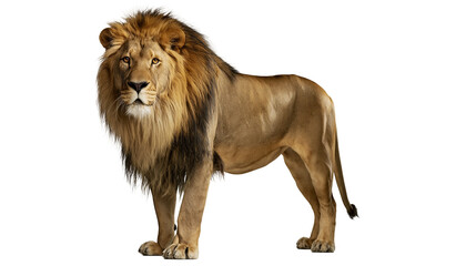 Majestic adult male lion with thick golden brown mane standing in profile © Lena