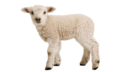 Young fluffy white lamb standing and looking forward © Lena