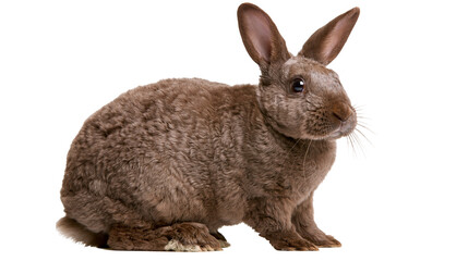 Brown rex rabbit with soft curly fur sitting in profile © Alex