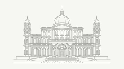 Obraz premium Detailed line drawing of a classical architectural building.