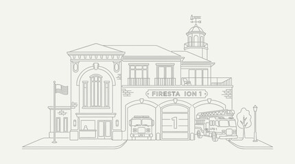 Obraz premium Line art drawing of a classic fire station.