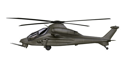 Fototapeta premium Dark olive green military attack helicopter with rotor blades and landing gear