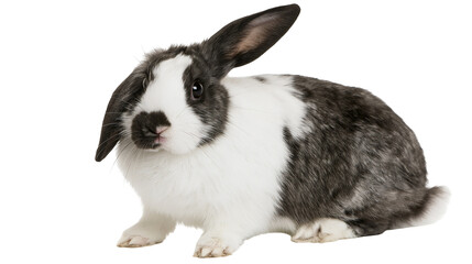 Black and white spotted domestic rabbit sitting in profile © Veikko