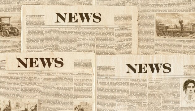 Vintage newspaper collage with old newsprint texture background.