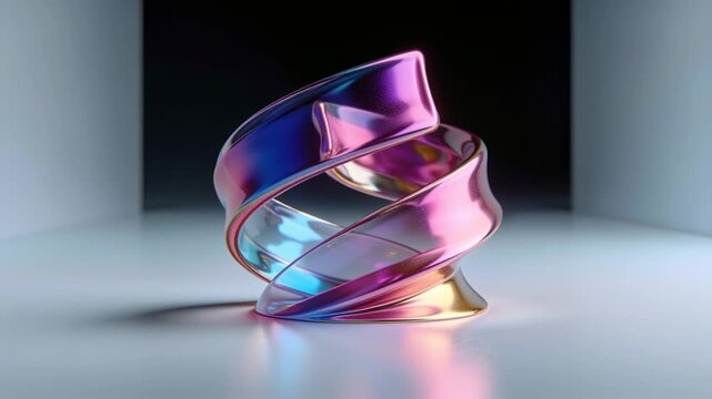 Playback starting iridescent helix rotating, compressing folding onstage showing reflectivity