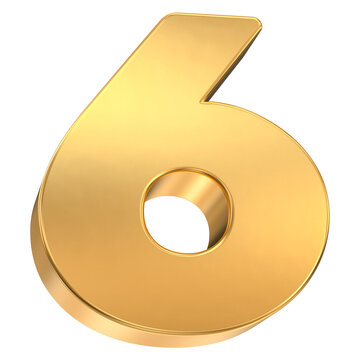 Large golden metallic number 6