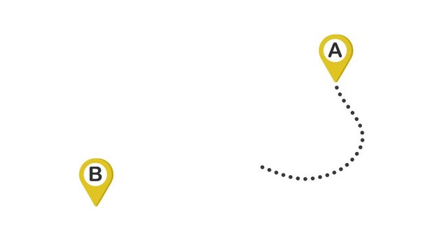 A dotted route progressively connects location markers A and B on a white background