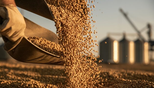 Farmer Hand Pouring Wheat Grain Harvest.