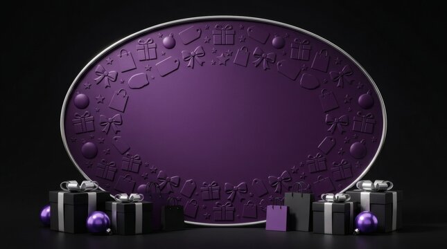 Purple and black Friday sale podium background with gift boxes