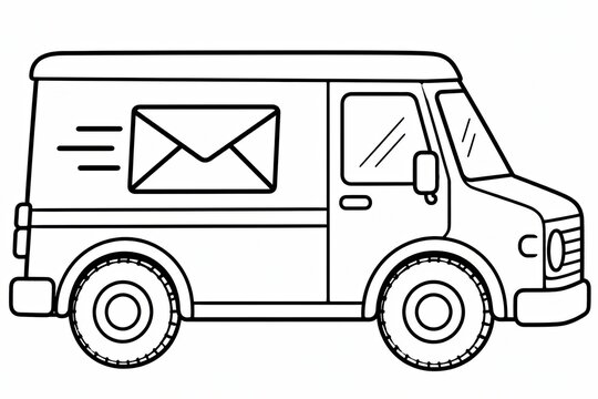 Black and white line art icon of a fast delivery mail truck vehicle