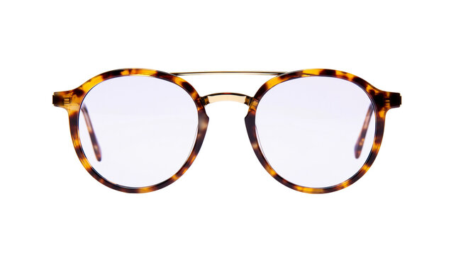 Tortoiseshell pattern round frame eyeglasses with gold metal bridge