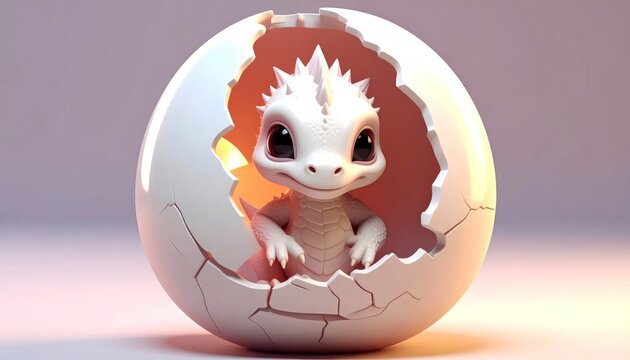 Cute dragon hatching from egg.