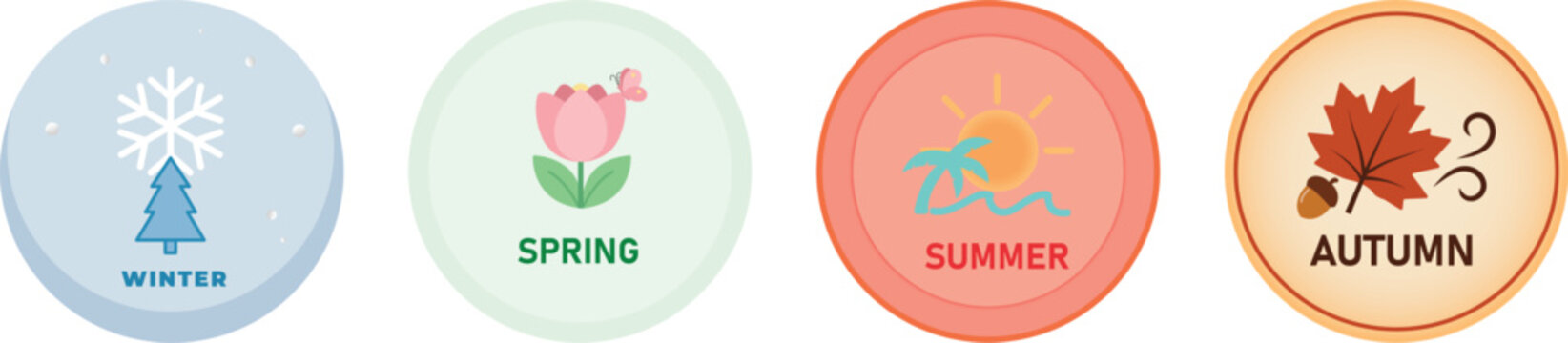 four seasons winter spring summer autumn icons seasonal weather nature vector collection design