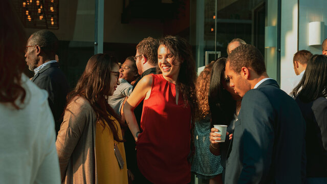 Lively outdoor business networking event