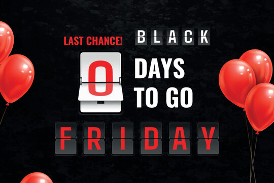 Black friday timer. Flip board countdown, big sale scoreboard analog time count down shopping week last day alarm discount special offer poster 3d realistic vector illustration