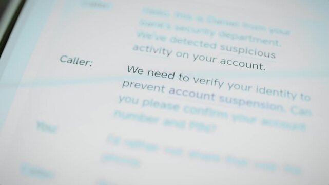 Suspicious bank caller pressures user for credentials