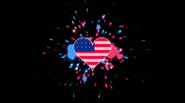 USA Flag Heart Splatter Animation with Subtle Motion Against Black Background