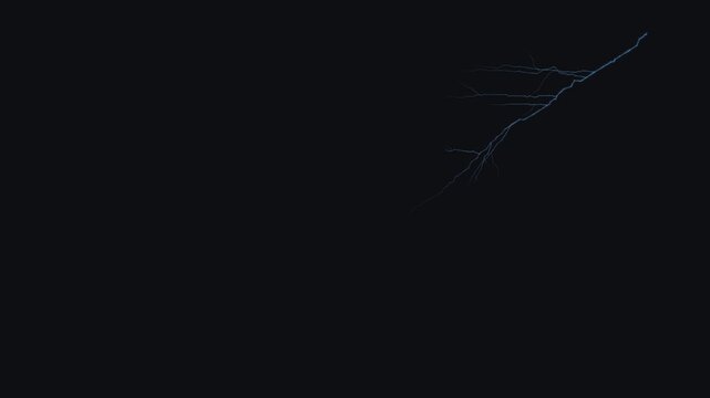 Cinematic lightning bolts with bright white hot cores and cool cyan violet electrical glow striking across a dark background. Dramatic atmospheric energy effect suitable for storm visuals