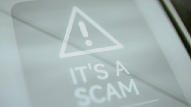 Large scam warning fills pale security screen