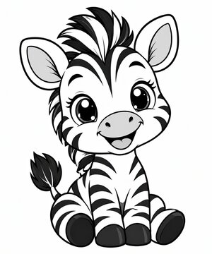 Cute baby zebra cartoon illustration sitting isolated on white background