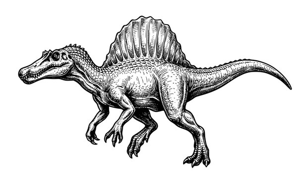 Spinosaurus with Open Jaws &ndash; Detailed Hand Drawn Prehistoric Vector Illustration