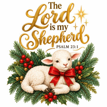 The Lord Is My Shepherd Psalm 23:1 Christian Christmas Lamb PNG