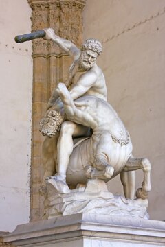 04.04.26. Italy. Florence. "Hercules and the Centaur Nessus." 
 Sculptures by Giambologna in the Lanzi Loggia in Piazza della Signoria