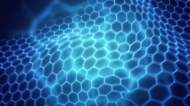 Abstract hexagonal grid pattern with glowing blue light effects