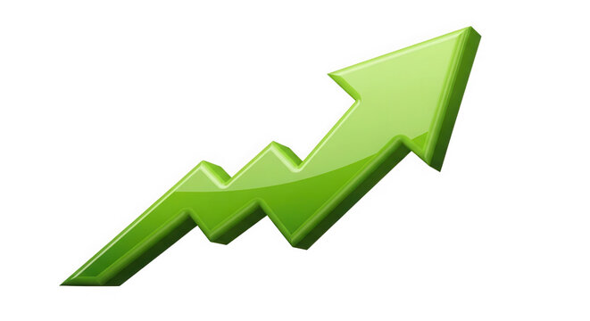 Green upward growth arrow progress icon isolated on transparent background