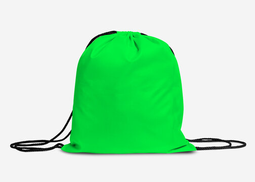 Vibrant green drawstring backpack photo, suitable as mockup
