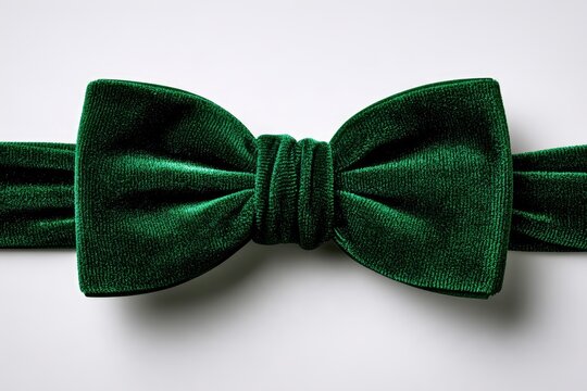 Emerald green velvet bow tie isolated on white studio background with sharp focus and lush texture for luxury menswear fashion branding