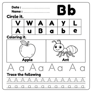 Alphabet worksheet for letter bb with tracing practice and coloring