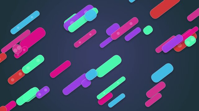 Abstract Motion Background With Colorful Geometric Pill Shapes Floating on Dark Background