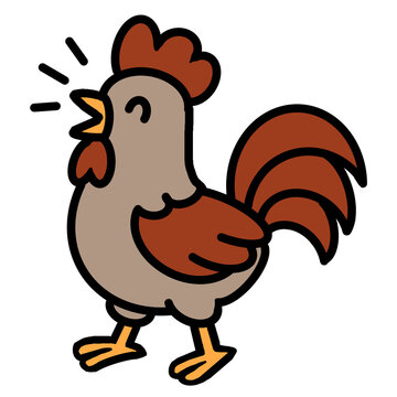 Cute crowing rooster cartoon illustration.