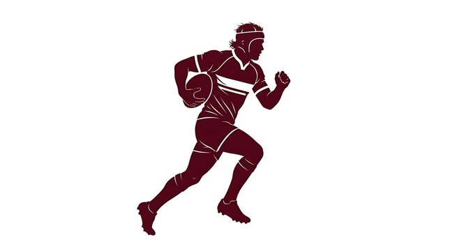 Rugby player running with ball silhouette isolated on white background