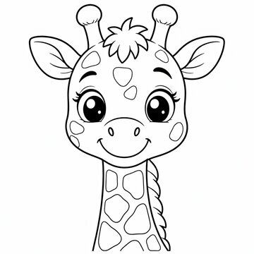 Cute cartoon giraffe head drawing for kids coloring page