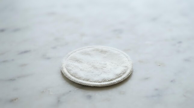 White round cotton pad or makeup remover disc on marble surface for skincare and cosmetic removal applications