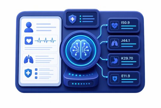 Intelligent medical coding assistant utilizing ai with clinical document panels and code nodes