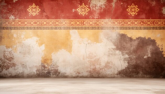 Mongolian vintage wall background inspired by traditional ger patterns