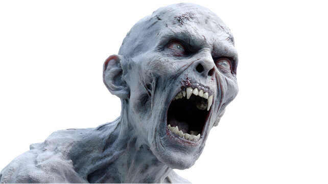 Scary zombie face monster head on transparent background