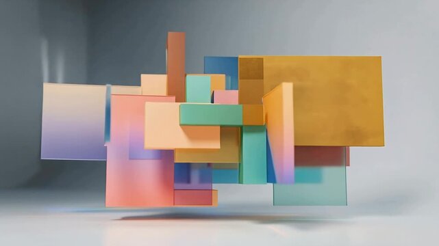 Panning causing sculpture sliding, rotating in studio revealing glass panels prisms and floor