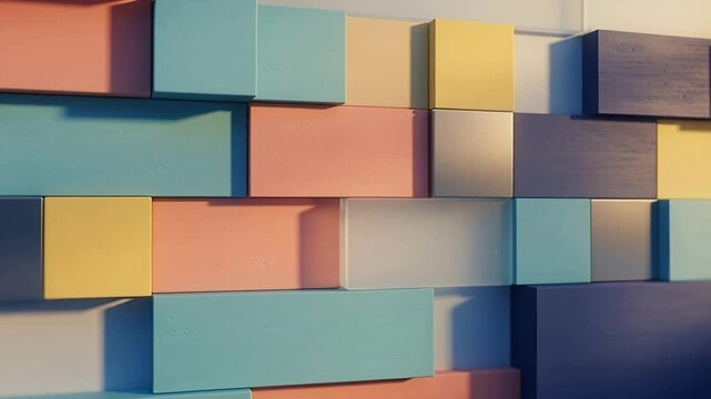 Pulling camera closer, shifting focus and revealing pastel block wall, showing depth in studio