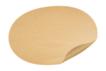 Oval brown kraft paper sticker with curled corner