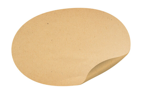 Oval brown kraft paper sticker with curled corner